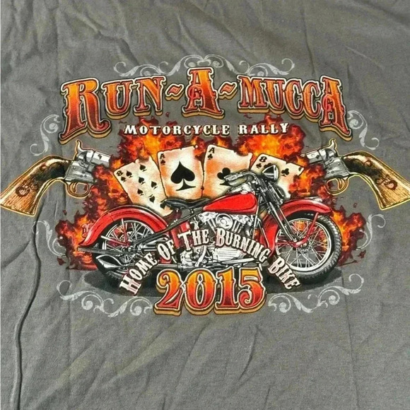 Run a Mucca Motorcycle Rally 2015 Shirt XL Gray Burning Bike Winnemucca NV - Picture 8 of 9